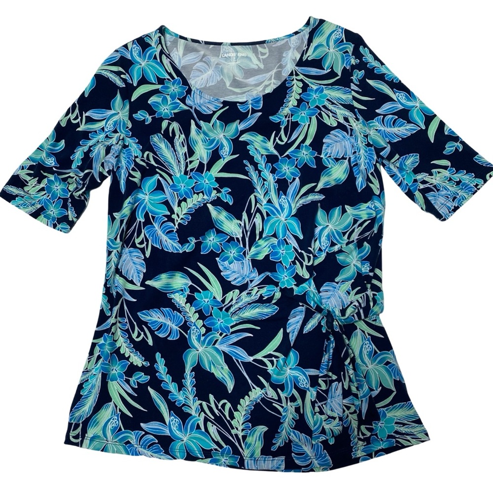 Land’s End women’s light weight jersey eyelet side tie top.